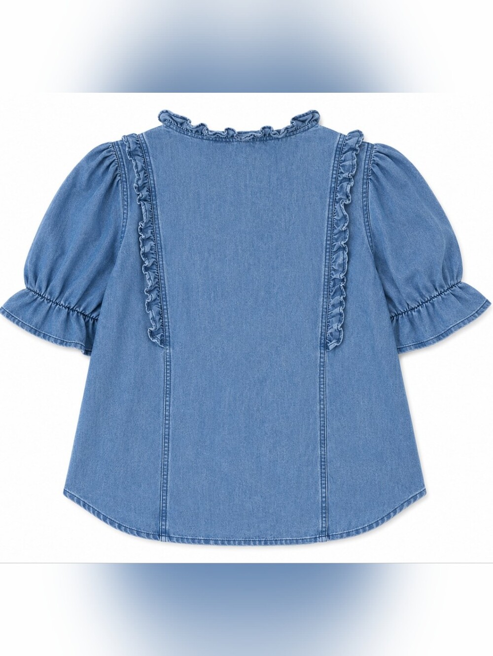 Plus Size Denim Ruffle Detail Short Sleeve Top Size 4XL (20) - Picture 4 of 5